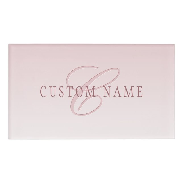 Badge D'identification Élégant lettrage et monogramme | Rose Ombre (Devant)