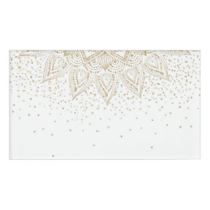 Badge D'identification Elégant Mandala Confetti Design Or