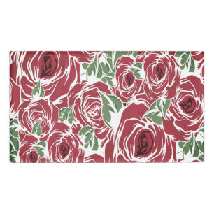Badge D'identification Elégant Motif Rose Vintage - Rouge & Vert Floral
