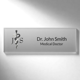 Badge D'identification Elégant noir blanc Médicale Classy Noble Asclepius