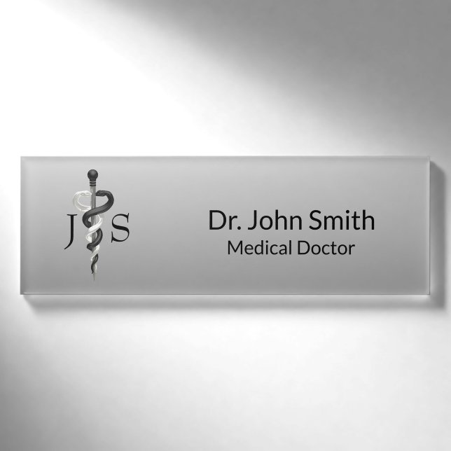 Badge D'identification Elégant noir blanc Médicale Classy Noble Asclepius (Devant)