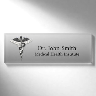 Badge D'identification Elégant Noir Blanc Noble Classy Caduceus Médicale