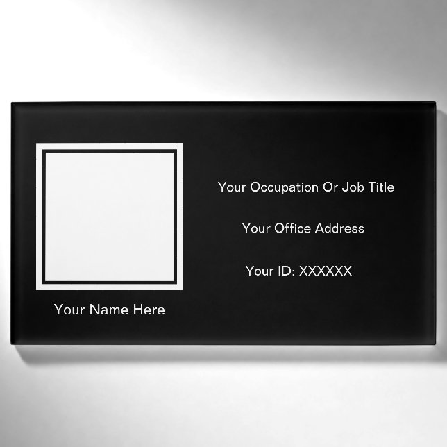 Badge D'identification Élégant noir blanc photo Modèles de texte personna (Devant)