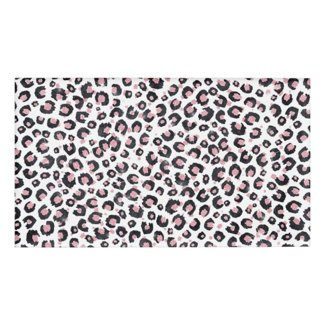 Badge D'identification Élégant Rose Léopard Noir Motif (Devant)