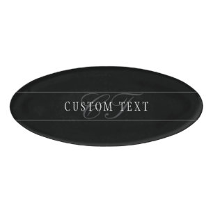 Badge D'identification Élégant Script Monogramme modifiable noir gris bla