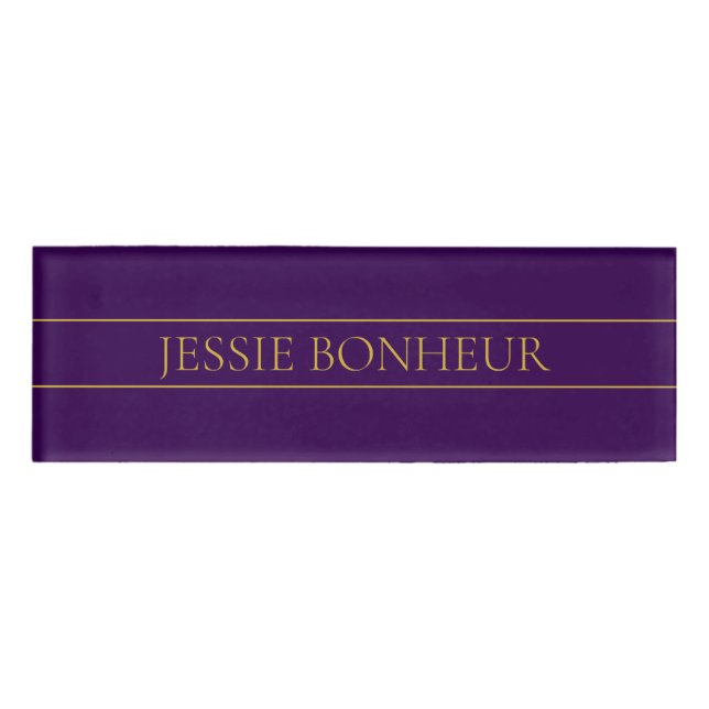 Badge D'identification Élégant texte personnalisable | Gold & Deep Purple (Devant)