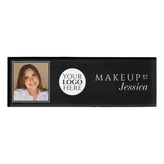 Badge D'identification Elegant Typography Black White Photo Makeup (Devant)
