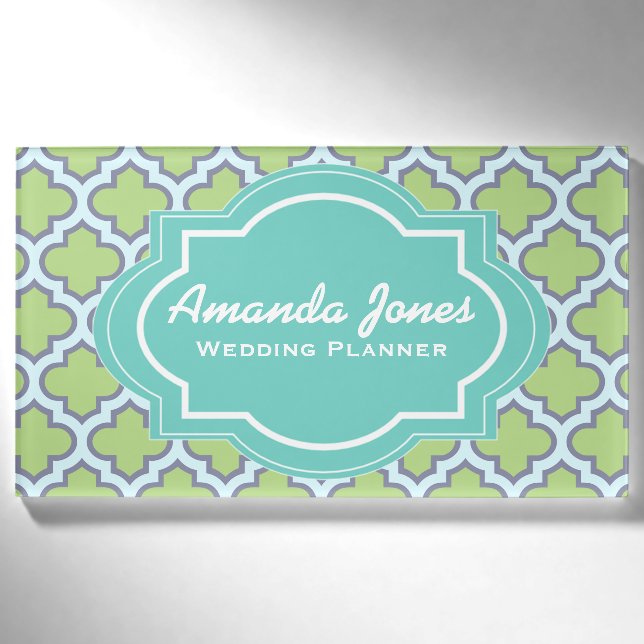 Badge D'identification Élégant Wedding planner de Quatrefoil vert Turquoi (Devant)