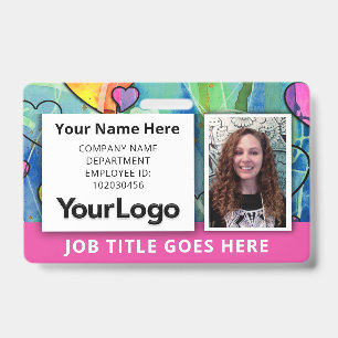 💖 Badge d'identification employé aquarelle néon R