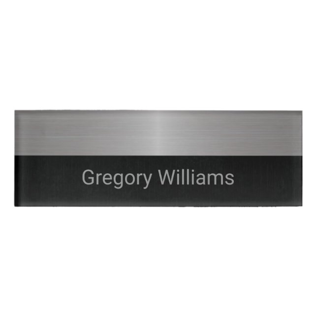 Badge D'identification Employé brossé Silver et Black Metallic Look  (Devant)