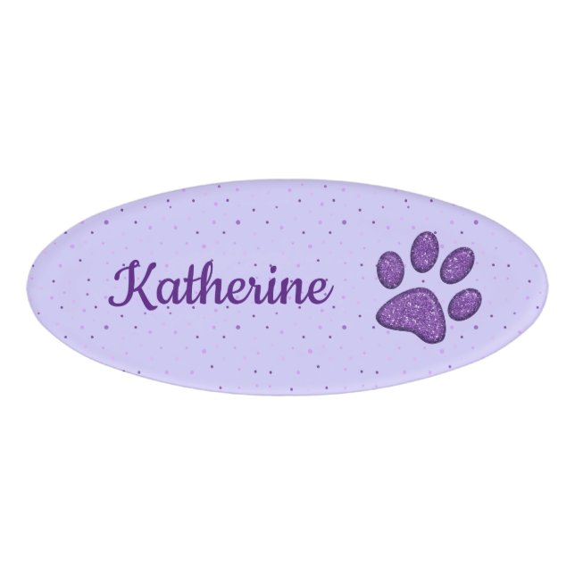 Badge D'identification empreinte de patte de chat - violet - (Devant)