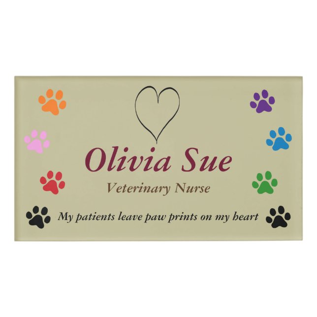 Badge D'identification Empreintes de pattes vétérinaires d'infirmière sur (Devant)
