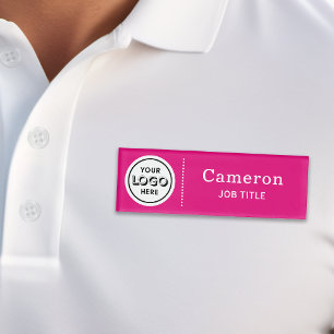 Badge D'identification Étiquette de nom d'employé rose vif Logo de sociét