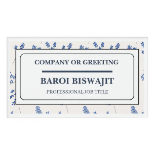 Badge D'identification Étiquette de nom florale blanche et bleue