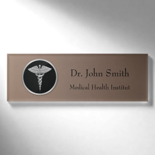 Badge D'identification Étiquette nommée Médicale de caducée d'or