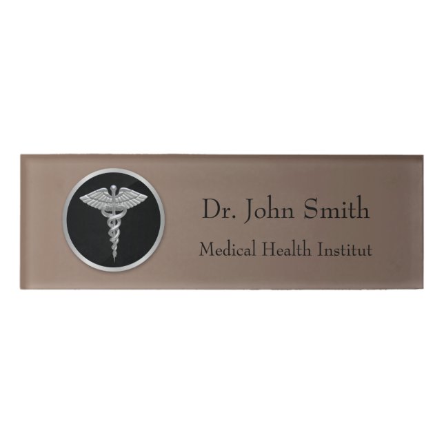 Badge D'identification Étiquette nommée Médicale de caducée d'or (Devant)