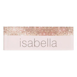 Badge D'identification Étiquette rose Gold Sequins Pink Salon Spa Nom de 