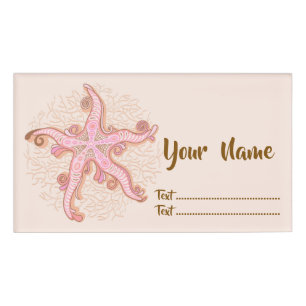 Badge D'identification Étoiles de mer et motif pastel rose corail