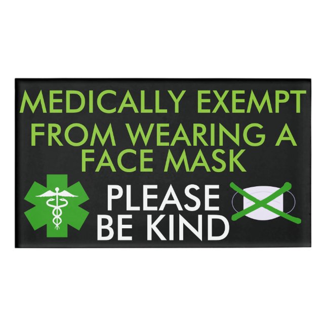 Badge D'identification Exonéré Médicalement Des Masques Visuels (Devant)