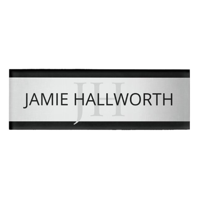 Badge D'identification Faux Contemporain Silver Ombre Grandes Tailles & N (Devant)