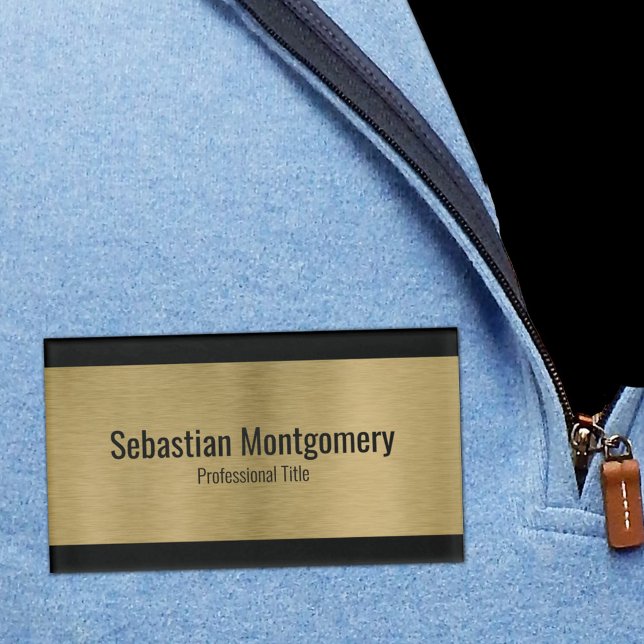 Badge D'identification Faux Metallic Professional Brossé Gold Texte noir (black and gold name tag)