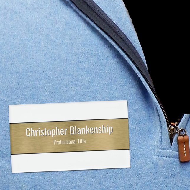 Badge D'identification Faux Metallic Professional Brossé Gold Texte noir (white and gold template magnetic back name tag)