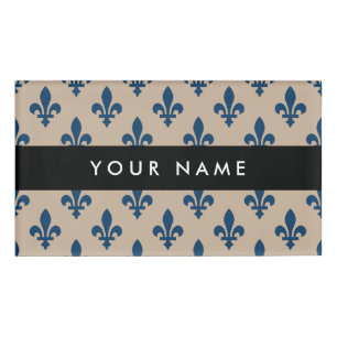 Badge D'identification Fleur de Lis Motif, Français, Royal, Bleu marine