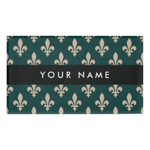 Badge D'identification Fleur de Lis Motif, Français, Royal, Crème, Vert