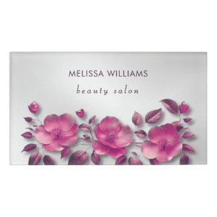 Badge D'identification Fleur Métallique Rose Brillante Argent