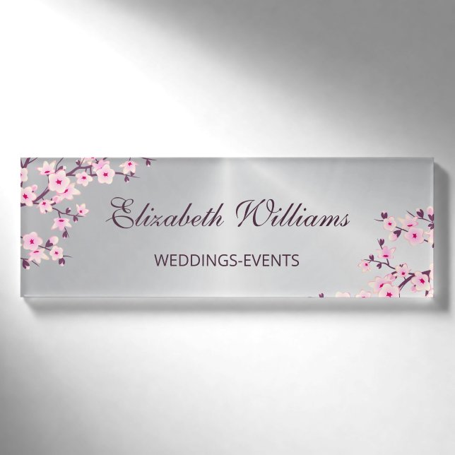Badge D'identification Fleurs de cerisier rose Argent (Devant)