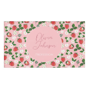 Badge D'identification Fleurs de fraises sucrées aquarelle florale