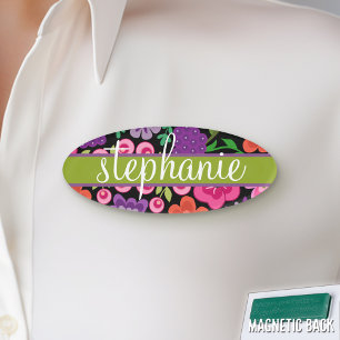 Badge D'identification Fleurs Girly avec le manuscrit mignon - coloré