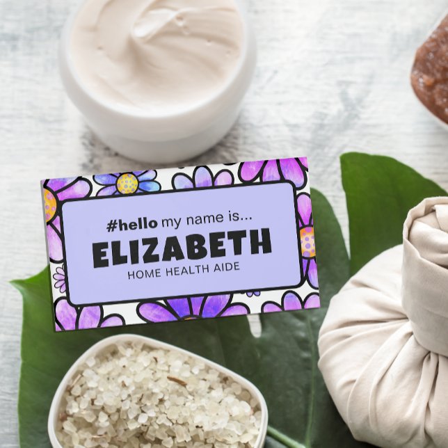 Badge D'identification Fleurs Rétro Mignonnes Bonjour Mon Nom Est Infirmi (Créateur téléchargé)