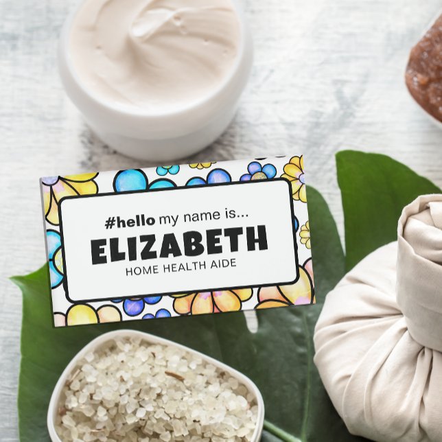 Badge D'identification Fleurs Rétro Mignonnes Bonjour Mon Nom Est Infirmi (Créateur téléchargé)