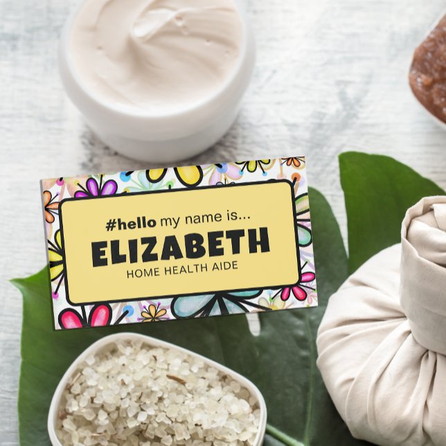 Badge D'identification Fleurs Rétro Mignonnes Bonjour Mon Nom Est Infirmi (Créateur téléchargé)