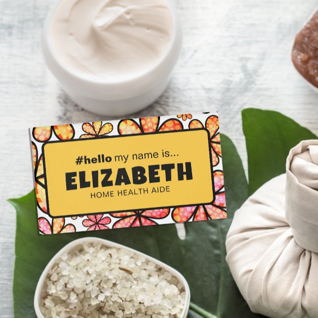 Badge D'identification Fleurs Rétro Mignonnes Bonjour Mon Nom Est Infirmi (Créateur téléchargé)