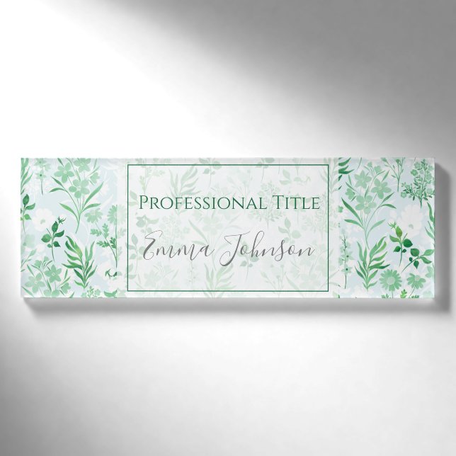 Badge D'identification Fleurs vertes Peinture Botanique (Devant)