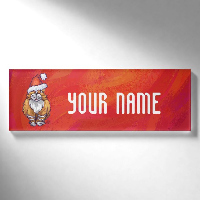 Badge D'identification Ginger Chat Noël Sur Rouge (Devant)