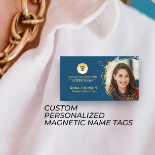 Badge D'identification Gold & Blue, Custom Company Logo and Staff Photo