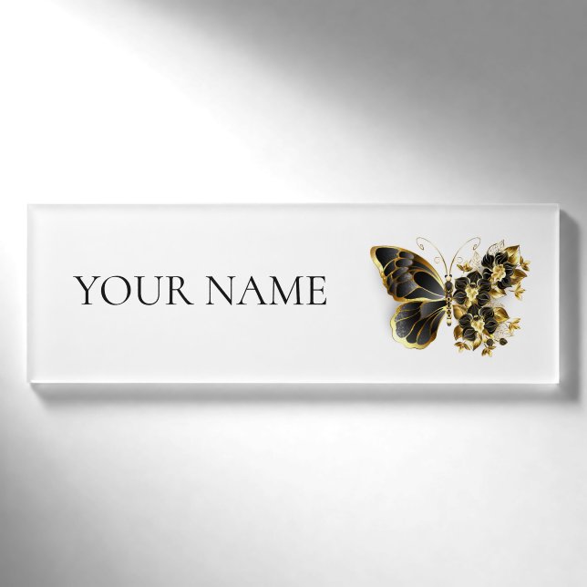Badge D'identification Gold flower Butterfly with Black Orchid (Devant)