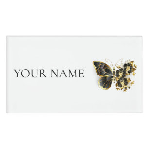 Badge D'identification Gold flower Butterfly with Black Orchid