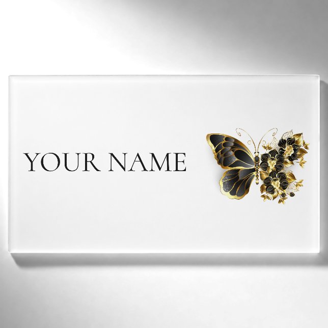 Badge D'identification Gold flower Butterfly with Black Orchid (Devant)