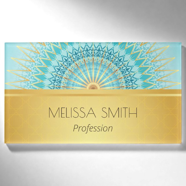 Badge D'identification Gold Turquoise Geometric Mandala (Devant)