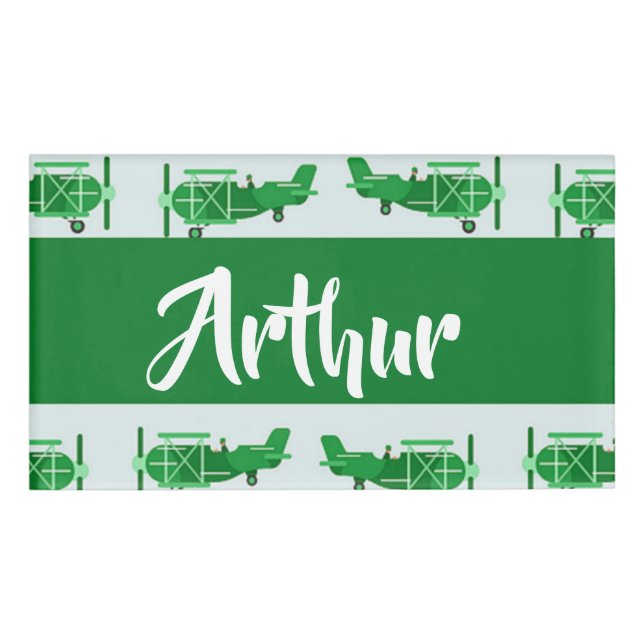 Badge D'identification Green flying airplanes on blue (Devant)