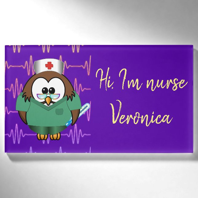 Badge D'identification hibou d'infirmière - étiquette nommée (Devant)