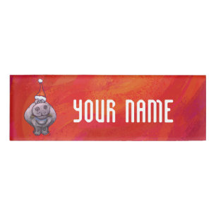 Badge D'identification Hippo mignon à Santa Hat en rouge