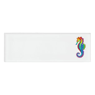 Badge D'identification Hippocampe polygonal arc-en-ciel