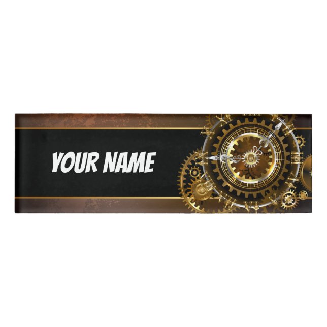 Badge D'identification Horloge Steampunk avec des engrenages anciens (Devant)