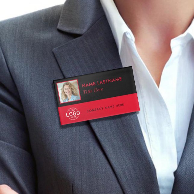 Badge D'identification ID photo carré Logo Rouge Noir Magnétique Grand (Créateur téléchargé)