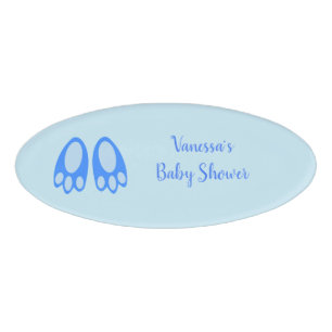 Badge D'identification Jolis pieds de lapin bleu bébé garçon Pâques Baby